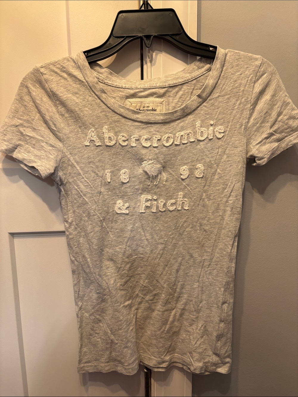 Y2K Abercrombie & Fitch Heather Gray Embroidered baby doll Tee xs